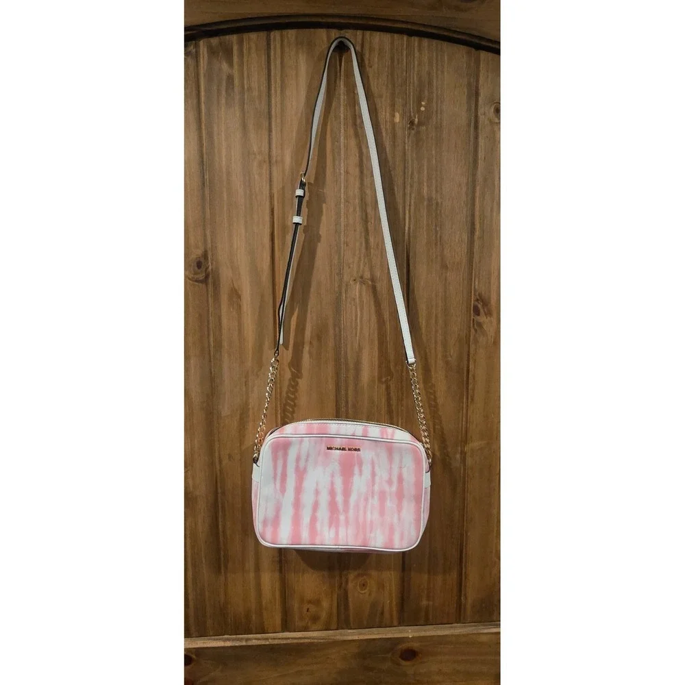 Michael Kors‎ Jet Set East West Crossbody Bag Womens Pink White Tie-Dye Leather